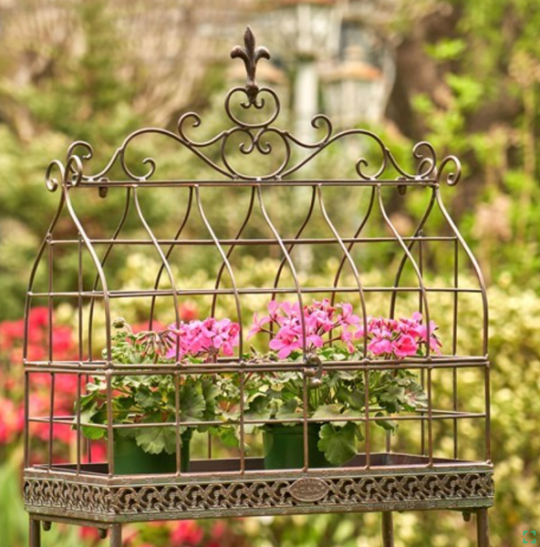 VINTAGE STYLE IRON CAGE PLANT STAND "PARIS 1968" IN BRONZE