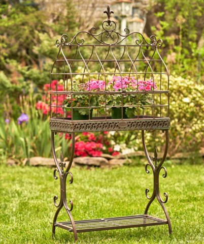 VINTAGE STYLE IRON CAGE PLANT STAND "PARIS 1968" IN BRONZE