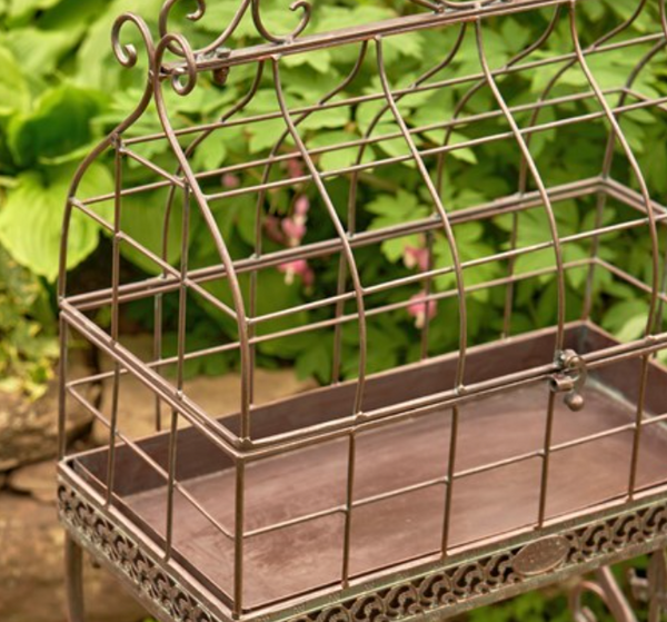 VINTAGE STYLE IRON CAGE PLANT STAND "PARIS 1968" IN BRONZE