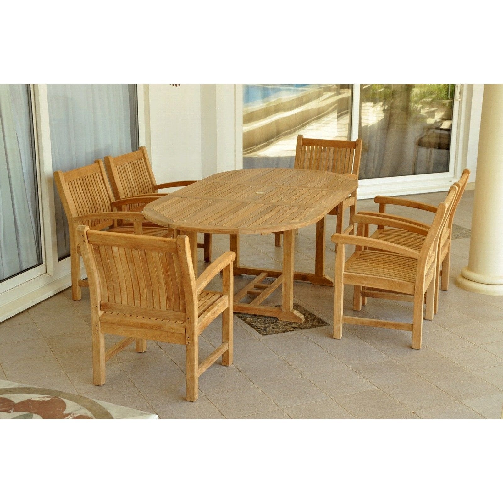 Bahama Sahara Armchair 7-Pieces 87" Oval Dining Set - Set-86