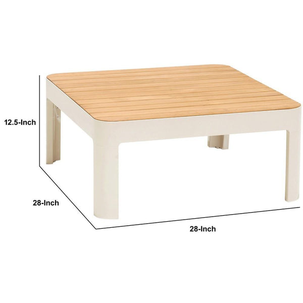 Square Outdoor Coffee Table With Slatted Table Top, Light Gray