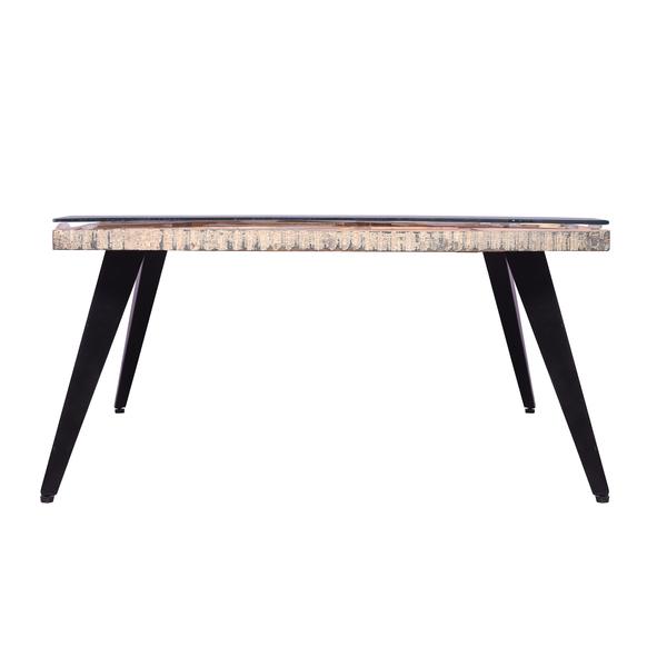 Square Wooden Coffee Table With Sunburst Design Glass Inserted Top, Multicolor
