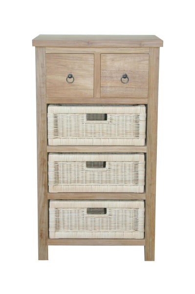 Safari Occasional Table w/ Drawer & Rattan Baskets - TB-2130C