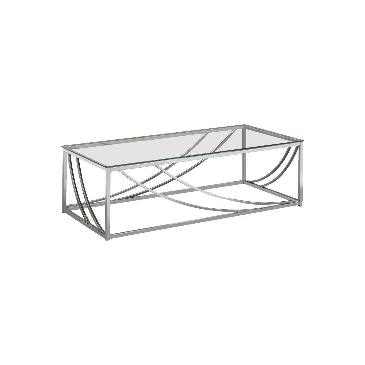 Tempered Glass Top Coffee Table With Metal Tubular Legs, Chrome And Clear