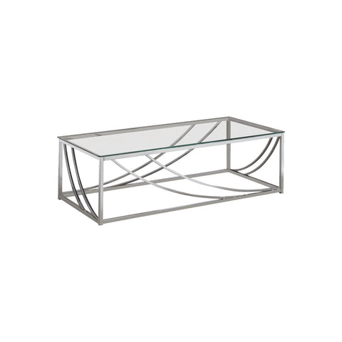 Tempered Glass Top Coffee Table With Metal Tubular Legs, Chrome And Clear
