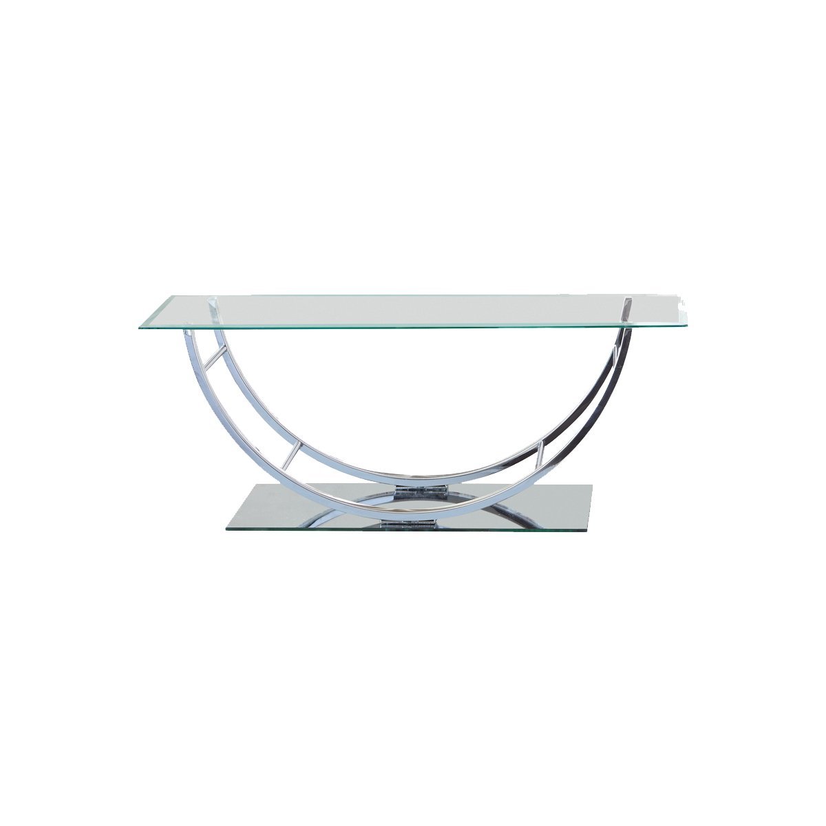 Tempered Glass Top Coffee Table With U Shape Metal Frame, Chrome And Clear