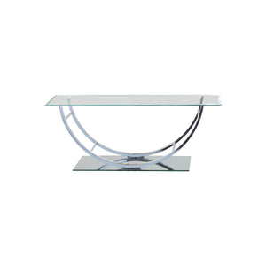 Tempered Glass Top Coffee Table With U Shape Metal Frame, Chrome And Clear