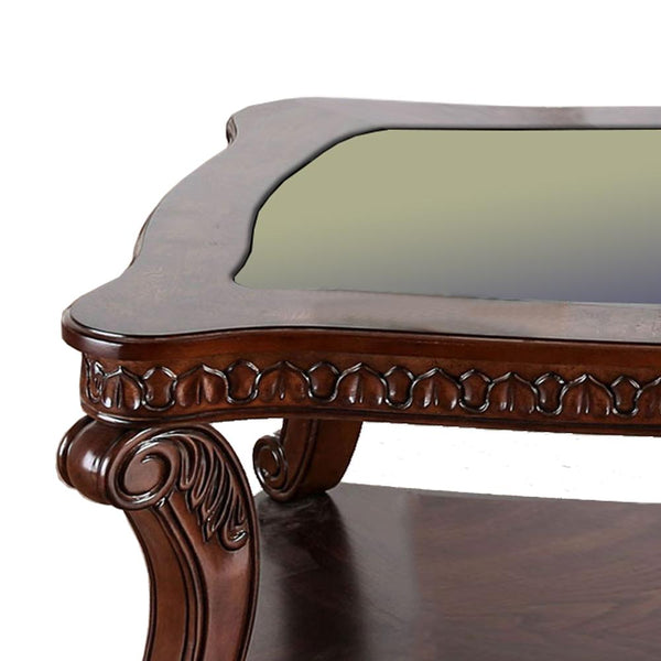 Traditional Coffee Table With Cabriole Legs And Wooden Carving, Brown