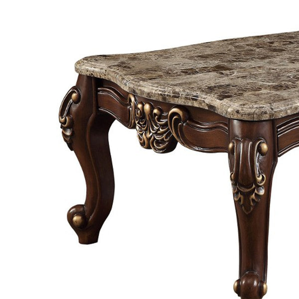 Traditional Style Rectangular Wood And Marble Coffee Table, Brown