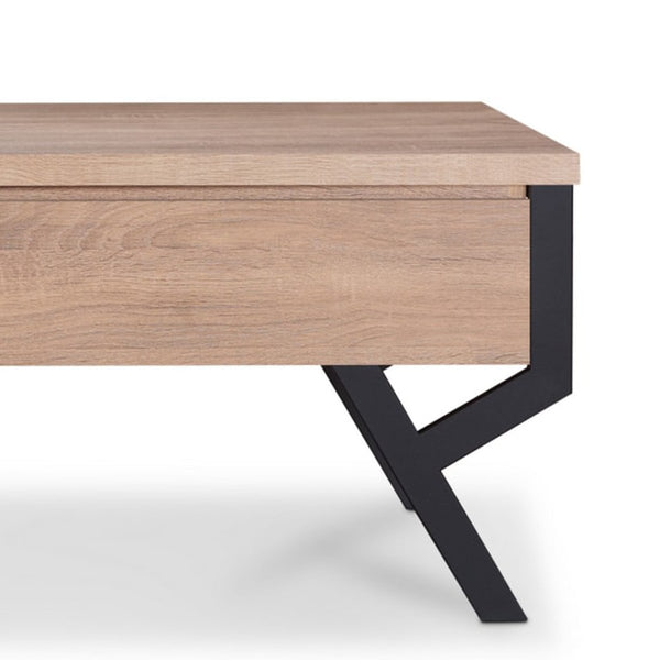 Transitional Rectangular Wooden Coffee Table With 2 Drawers, Brown And Black
