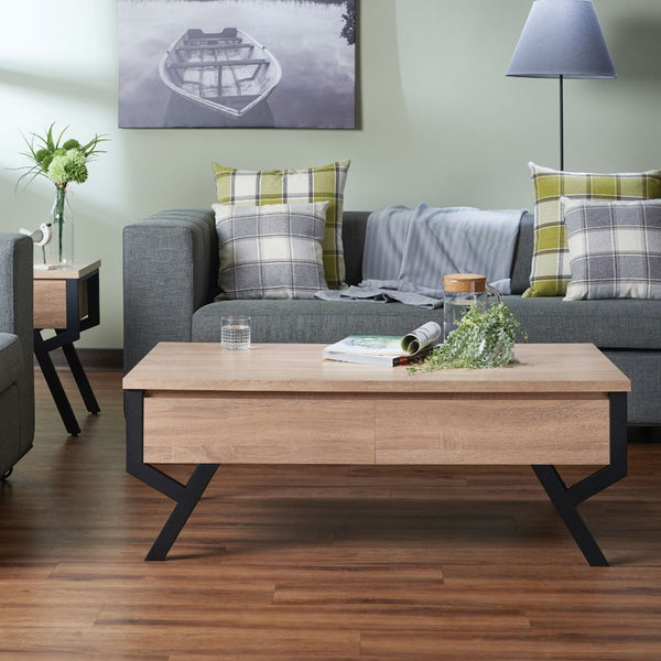 Transitional Rectangular Wooden Coffee Table With 2 Drawers, Brown And Black