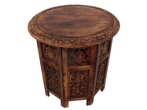 The Urban Port Wooden Hand Carved Folding Accent Coffee Table, Brown - UPT-148946