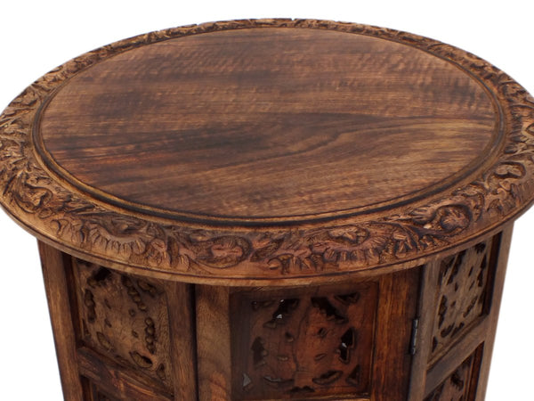 The Urban Port Wooden Hand Carved Folding Accent Coffee Table, Brown - UPT-148946