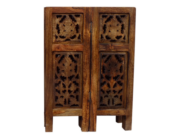 The Urban Port Wooden Hand Carved Folding Accent Coffee Table, Brown - UPT-148946