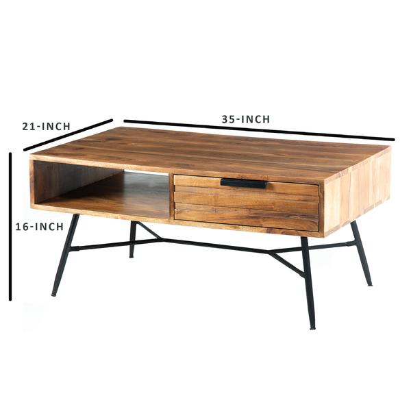 Products Wood And Metal Coffee Table With Spacious Storage, Brown And Black