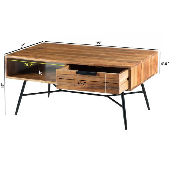 Products Wood And Metal Coffee Table With Spacious Storage, Brown And Black