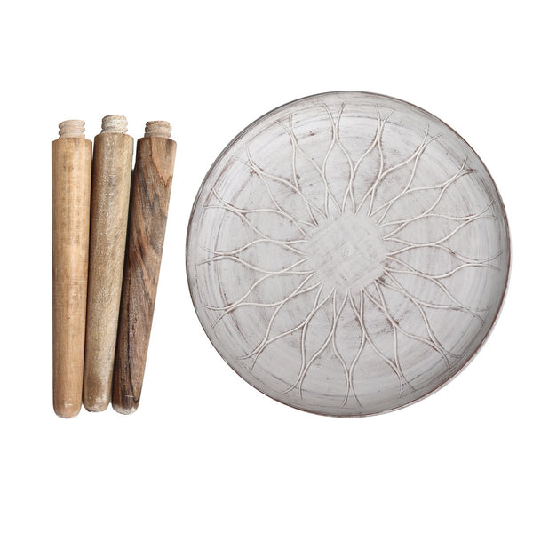 Mango Wood Bowl Top Side End Coffee Table With Angled Tripod Base, Set Of 3, White And Brown - UPT-209570
