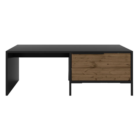 Wood And Metal Rectangular Accent Coffee Table With Drawer, Brown And Black