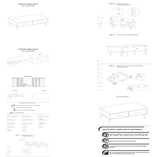 2 Removable Drawer Wooden Coffee Table With Hairpin Legs, Black And Brown - UPT-225267