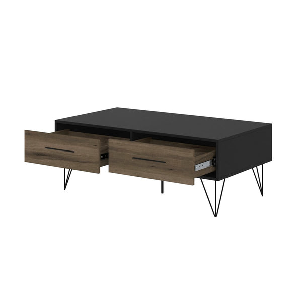 2 Removable Drawer Wooden Coffee Table With Hairpin Legs, Black And Brown - UPT-225267