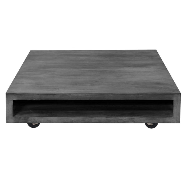Square Mango Wood Coffee Table With Casters And Open Storage Compartment, Grey