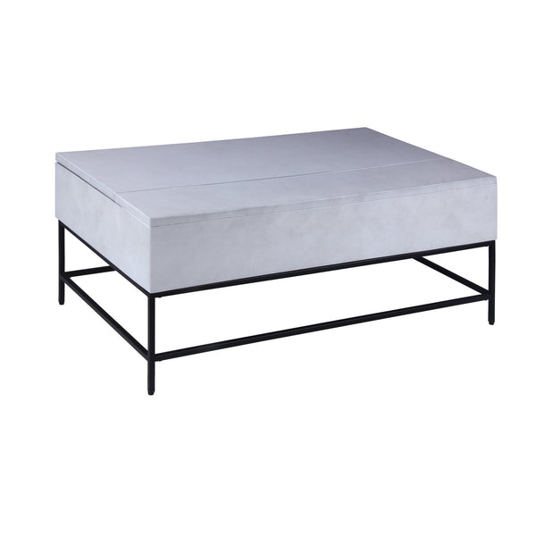 46 Inch Lift Top Storage Mango Wood Coffee Table With Tubular Metal Base,Gray And Black
