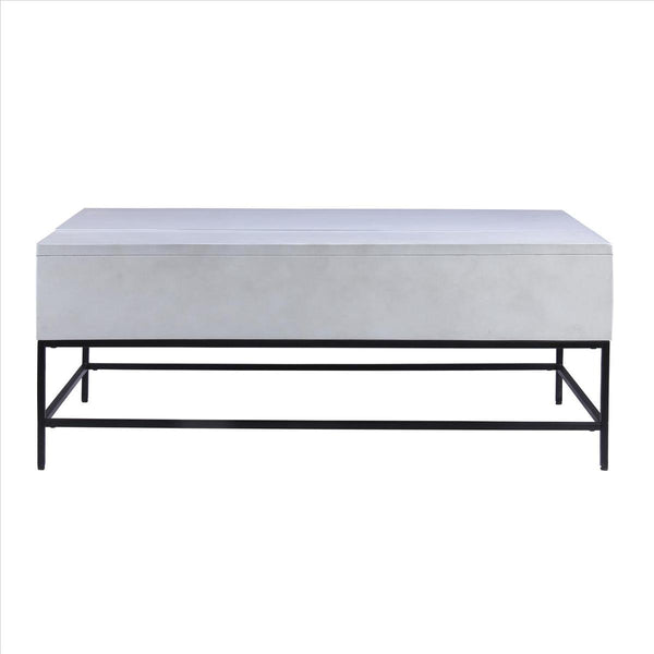 46 Inch Lift Top Storage Mango Wood Coffee Table With Tubular Metal Base,Gray And Black