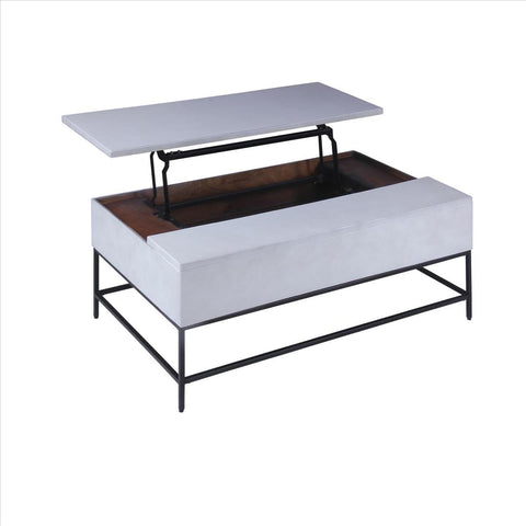 46 Inch Lift Top Storage Mango Wood Coffee Table With Tubular Metal Base,Gray And Black