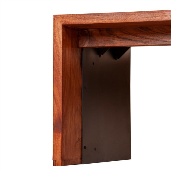 Rectangular Wood And Metal Panel Top Industrial Coffee Table With Grains, Brown And Black - UPT-238063