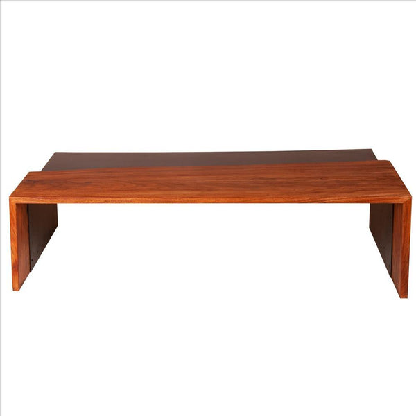 Rectangular Wood And Metal Panel Top Industrial Coffee Table With Grains, Brown And Black - UPT-238063