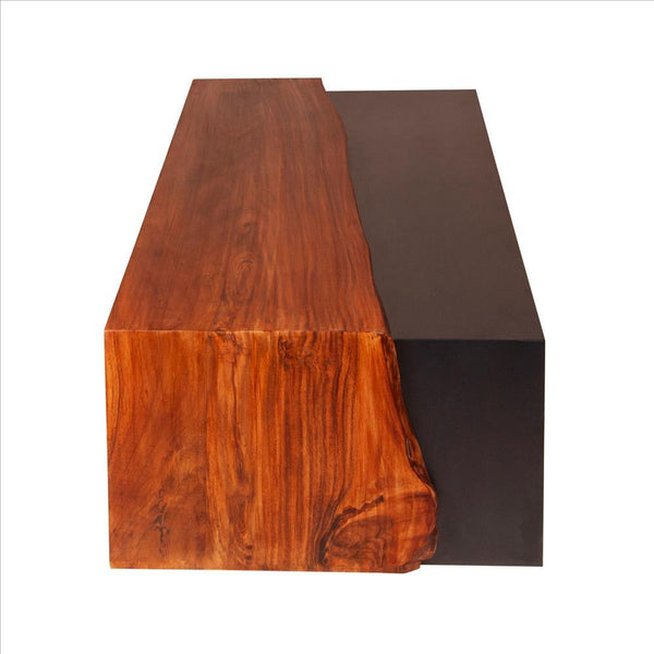 Rectangular Wood And Metal Panel Top Industrial Coffee Table With Grains, Brown And Black - UPT-238063