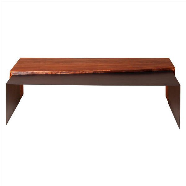 Rectangular Wood And Metal Panel Top Industrial Coffee Table With Grains, Brown And Black - UPT-238063