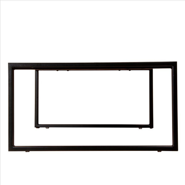 48 Inches Wooden Top Industrial Coffee Table With Metal Sled Base, Brown And Black
