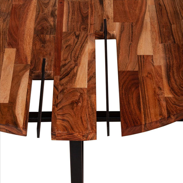 36 Inches Round Wooden Top Coffee Table With Metal Base, Brown And Black - UPT-238077