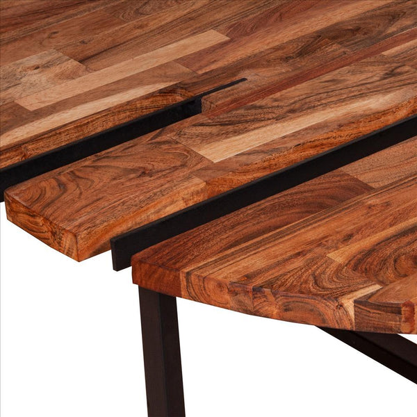 36 Inches Round Wooden Top Coffee Table With Metal Base, Brown And Black - UPT-238077