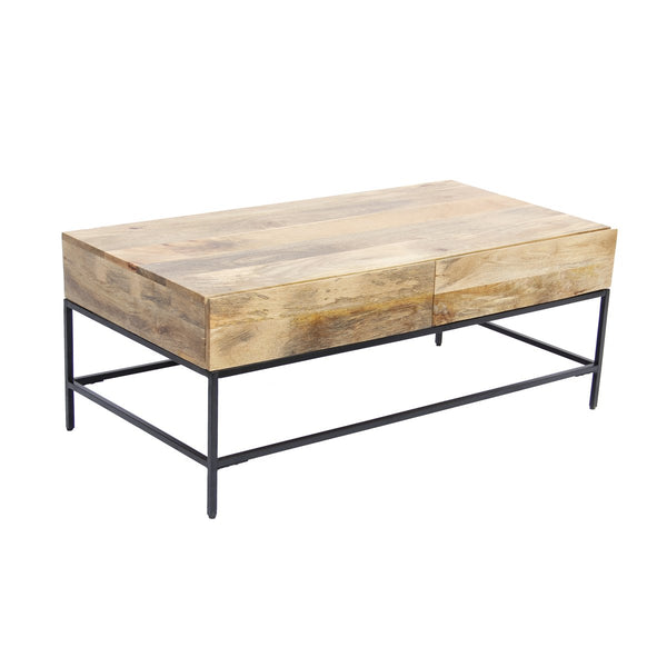 Mango Wood Coffee Table With 2 Drawers, Brown And Black - UPT‐39290