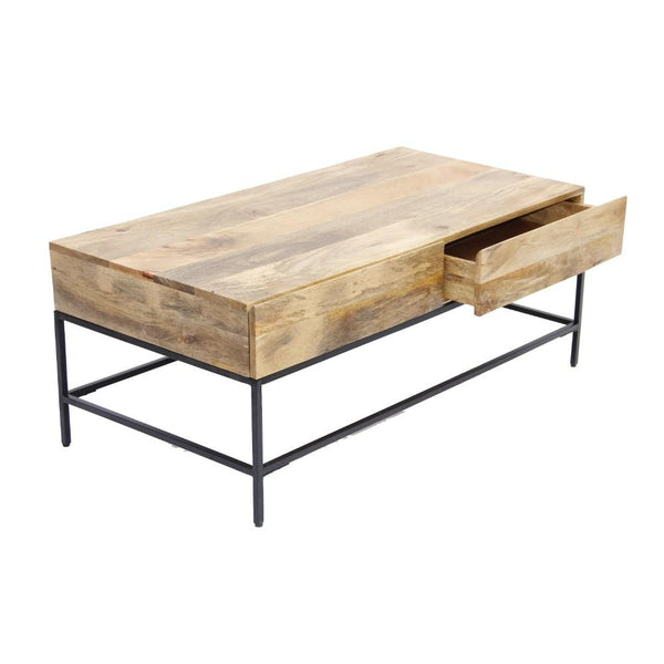 Mango Wood Coffee Table With 2 Drawers, Brown And Black - UPT‐39290