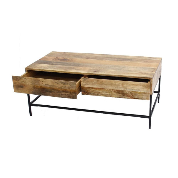Mango Wood Coffee Table With 2 Drawers, Brown And Black - UPT‐39290