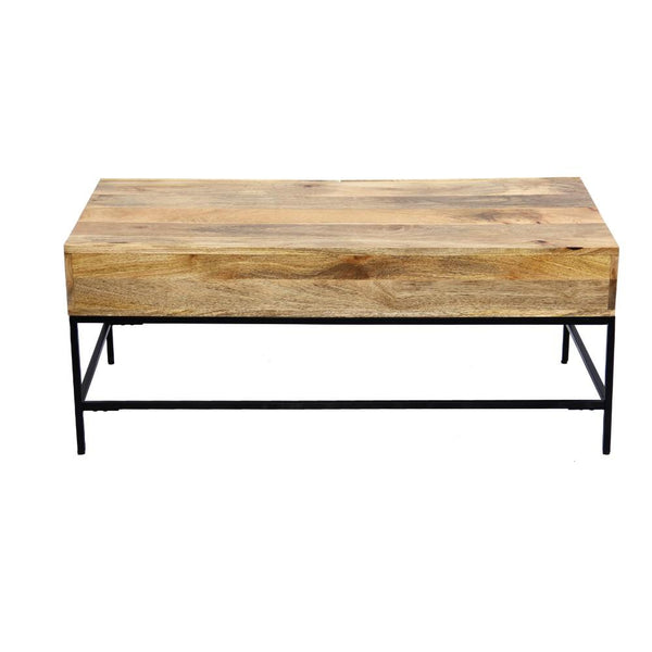 Mango Wood Coffee Table With 2 Drawers, Brown And Black - UPT‐39290