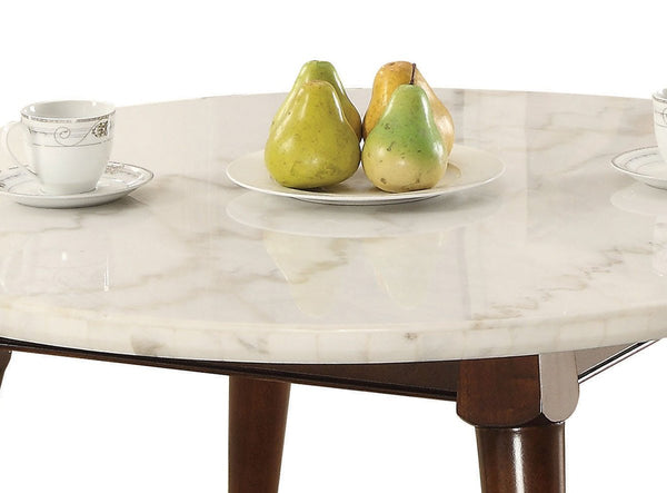 Wood Base Coffee Table With Marble Top, Walnut Brown