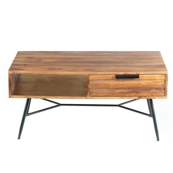 Products Wood And Metal Coffee Table With Spacious Storage, Brown And Black