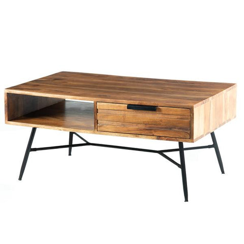 Products Wood And Metal Coffee Table With Spacious Storage, Brown And Black