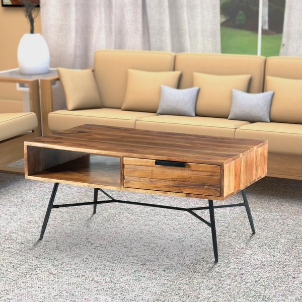 Products Wood And Metal Coffee Table With Spacious Storage, Brown And Black