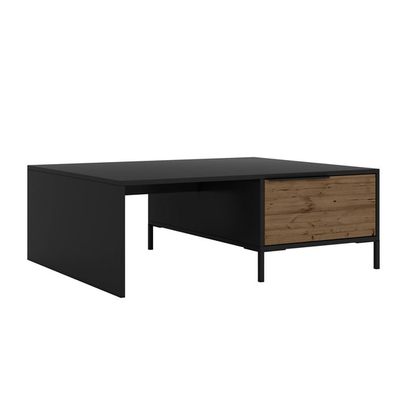 Wood And Metal Rectangular Accent Coffee Table With Drawer, Brown And Black