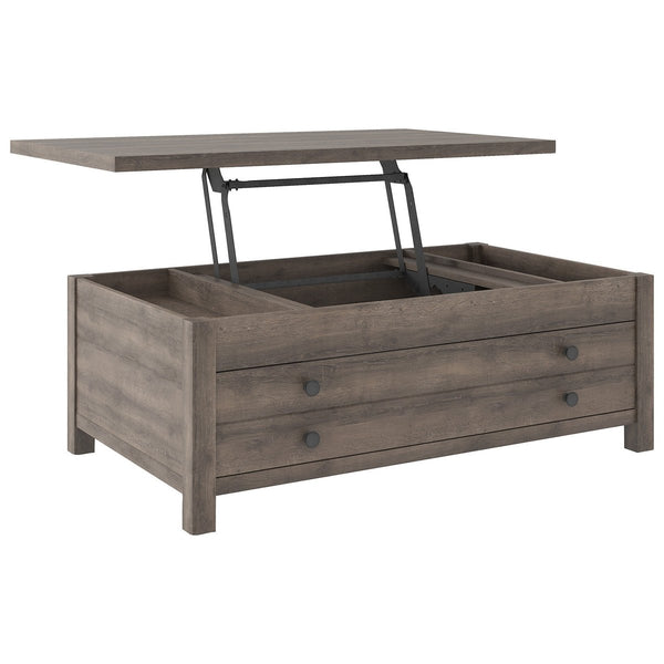 Wooden Cocktail Table With Reclining Lift Top, Weathered Brown - BM226542