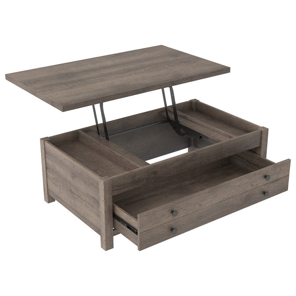 Wooden Cocktail Table With Reclining Lift Top, Weathered Brown - BM226542