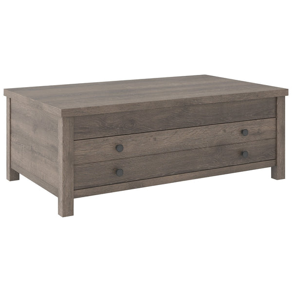 Wooden Cocktail Table With Reclining Lift Top, Weathered Brown - BM226542