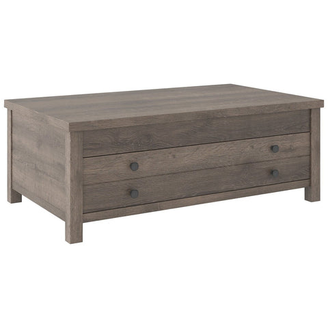 Wooden Cocktail Table With Reclining Lift Top, Weathered Brown - BM226542