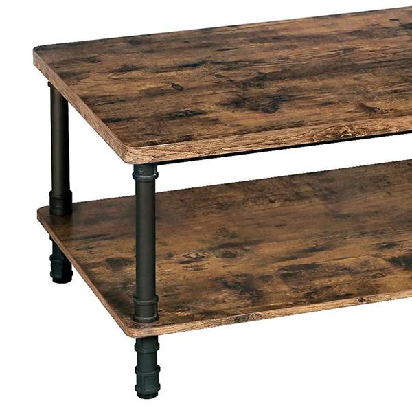 Wooden Coffee Table With 1 Bottom Shelf And Grain Details, Brown