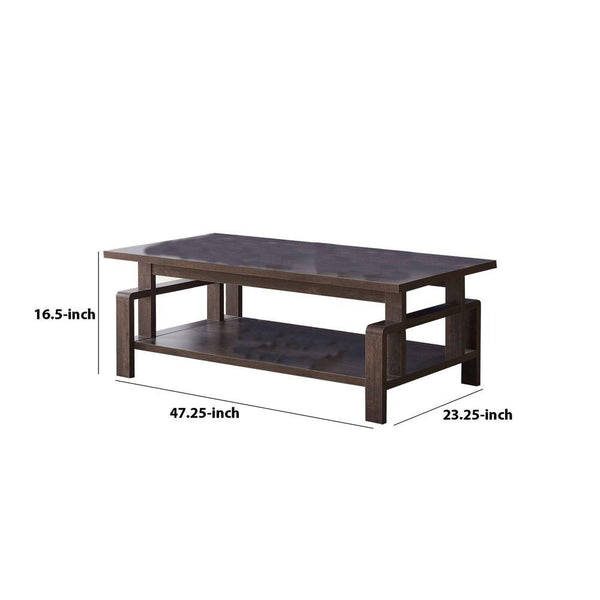 Wooden Coffee Table With 1 Open Shelf And Inverted U Shaped Accent, Brown